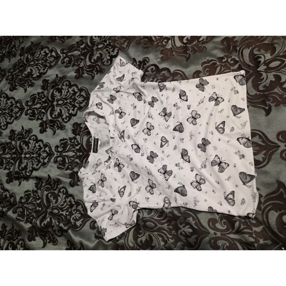 Juniors Large White & Black Butterflies Crop Top